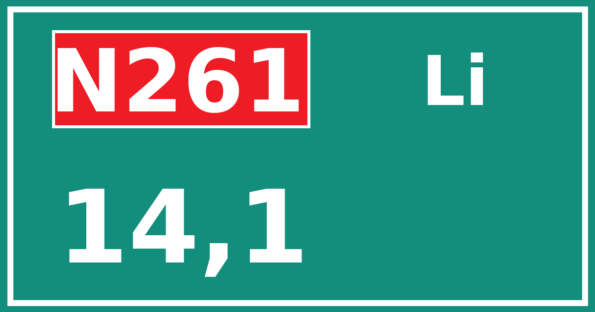 Hectometerbord N261 14,1 zijde Li