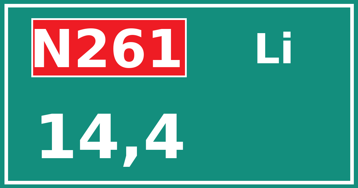 Hectometerbord N261 14,4 zijde Li