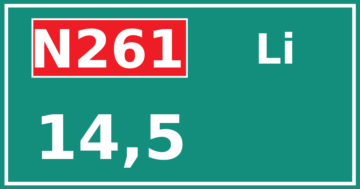 Hectometerbord N261 14,5 zijde Li