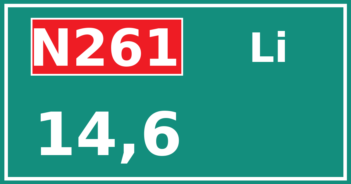 Hectometerbord N261 14,6 zijde Li