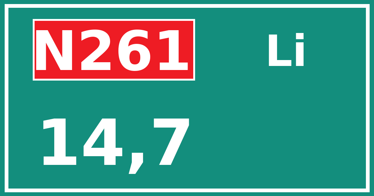 Hectometerbord N261 14,7 zijde Li