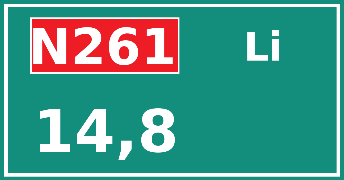 Hectometerbord N261 14,8 zijde Li