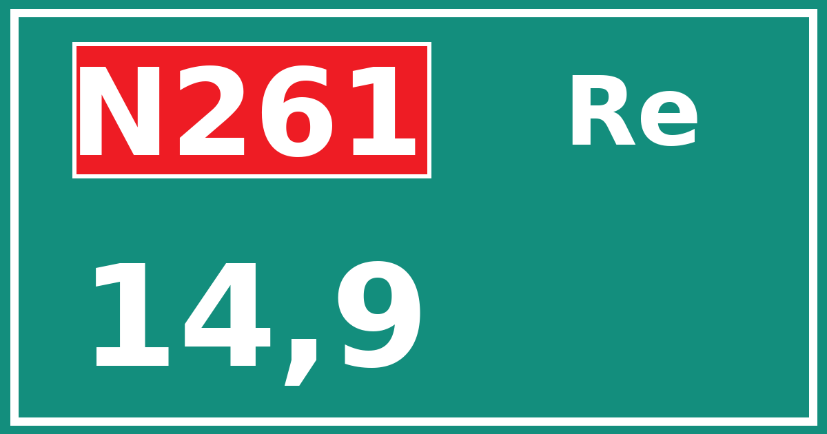 Hectometerbord N261 14,9 zijde Re