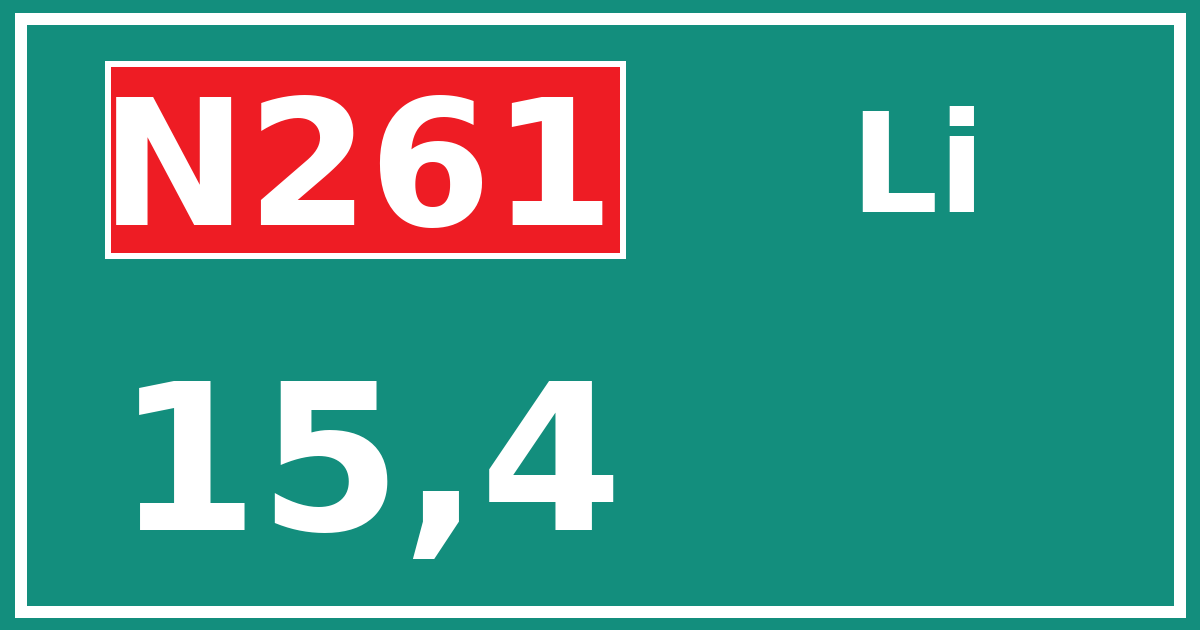 Hectometerbord N261 15,4 zijde Li