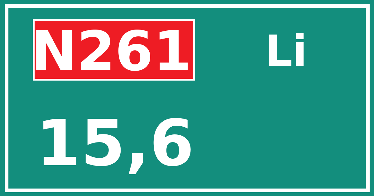 Hectometerbord N261 15,6 zijde Li