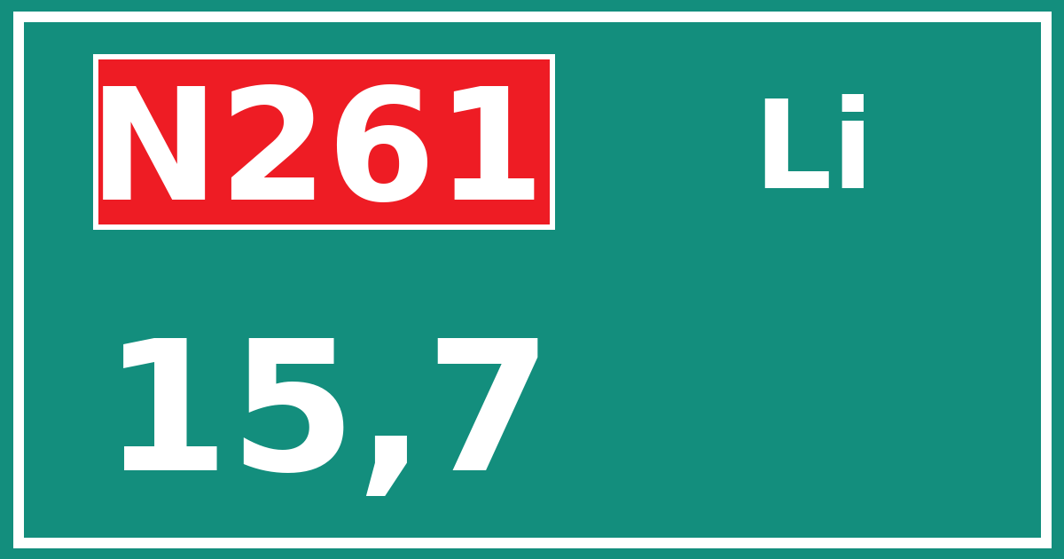 Hectometerbord N261 15,7 zijde Li