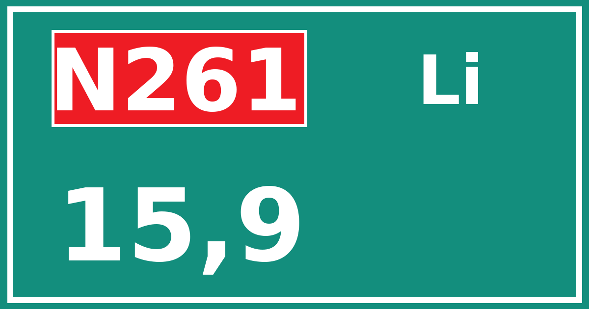 Hectometerbord N261 15,9 zijde Li