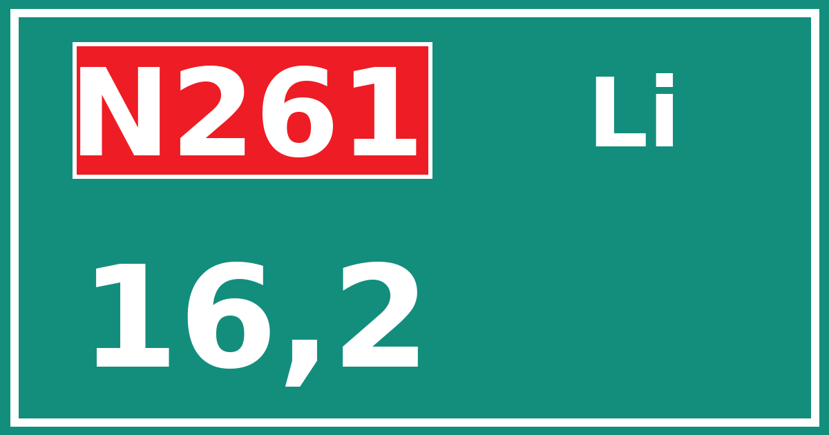 Hectometerbord N261 16,2 zijde Li