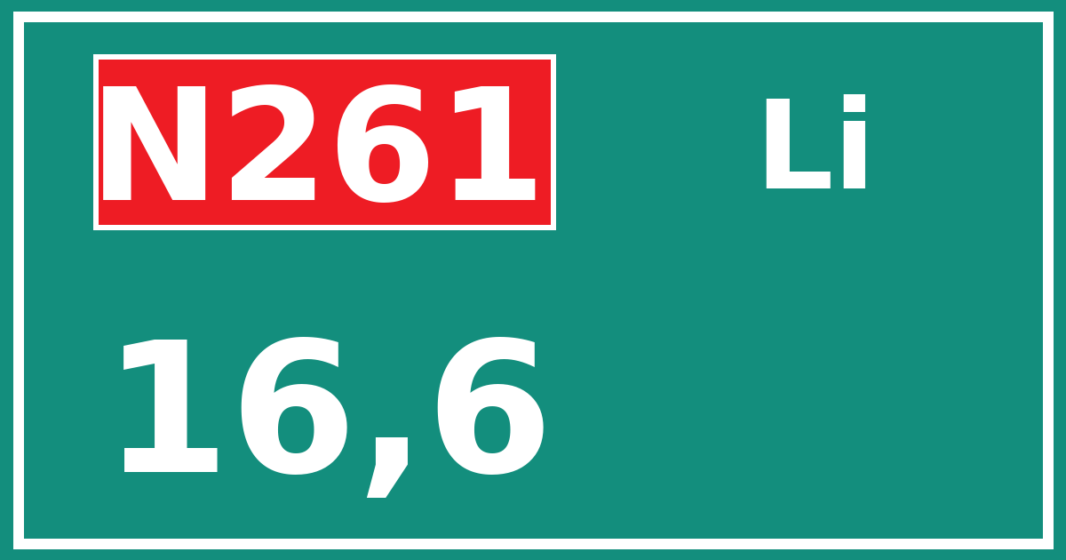 Hectometerbord N261 16,6 zijde Li