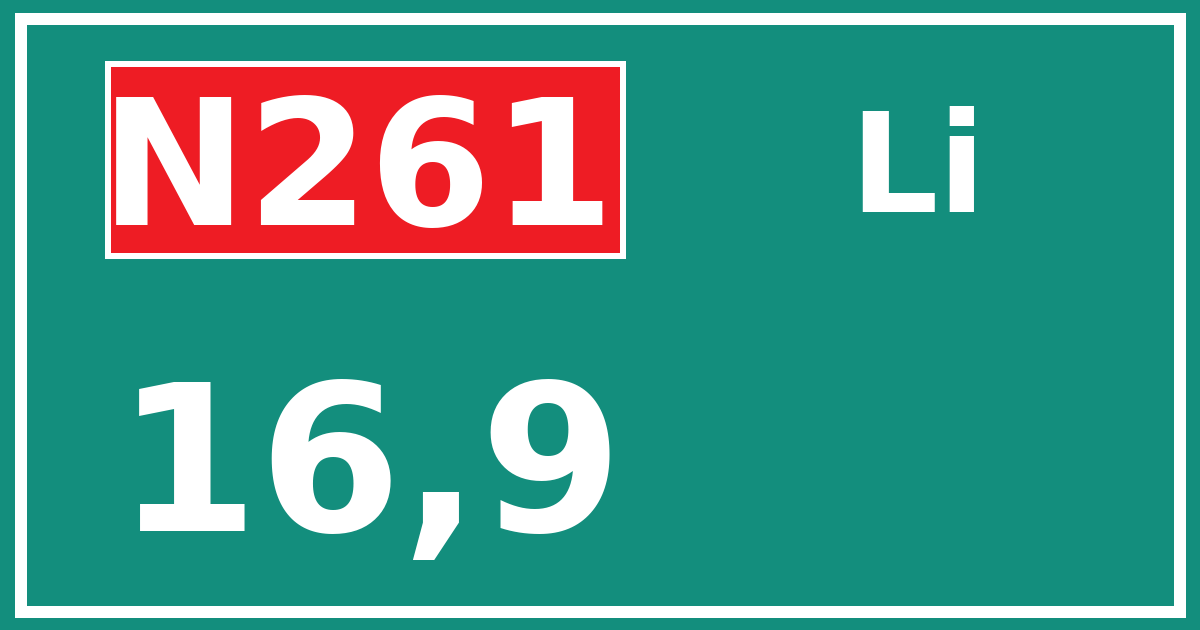 Hectometerbord N261 16,9 zijde Li