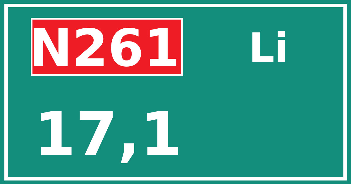 Hectometerbord N261 17,1 zijde Li
