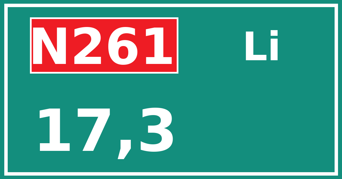 Hectometerbord N261 17,3 zijde Li