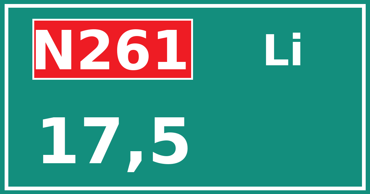 Hectometerbord N261 17,5 zijde Li