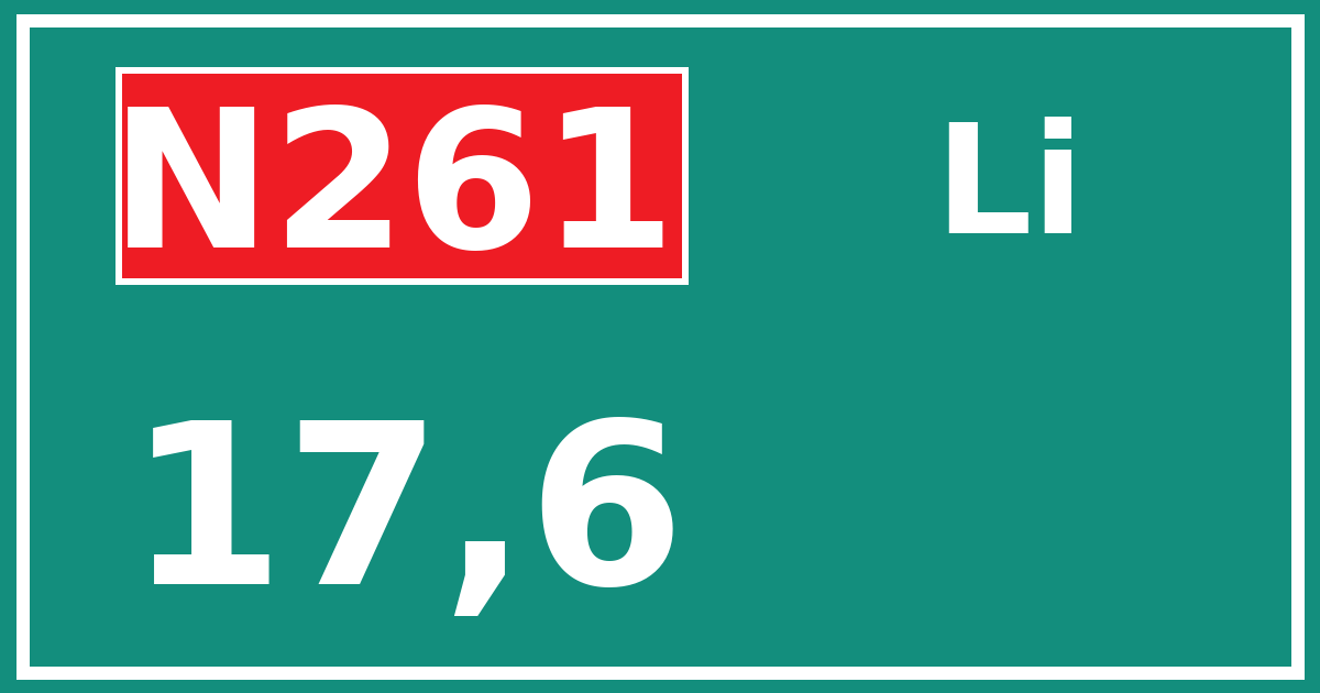 Hectometerbord N261 17,6 zijde Li