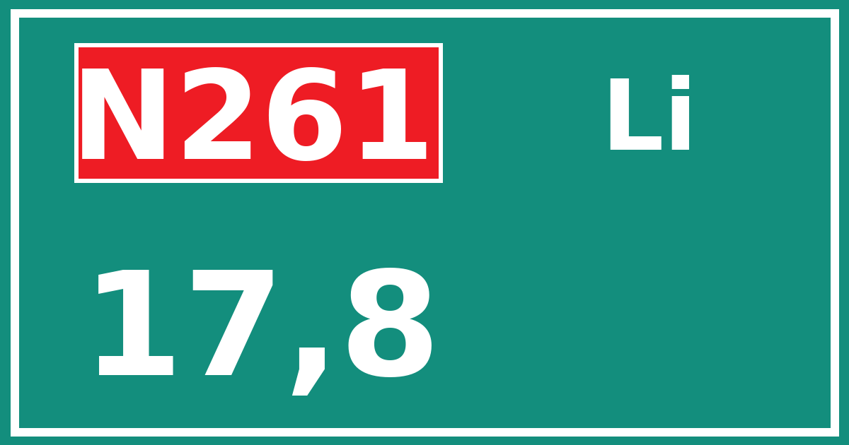 Hectometerbord N261 17,8 zijde Li
