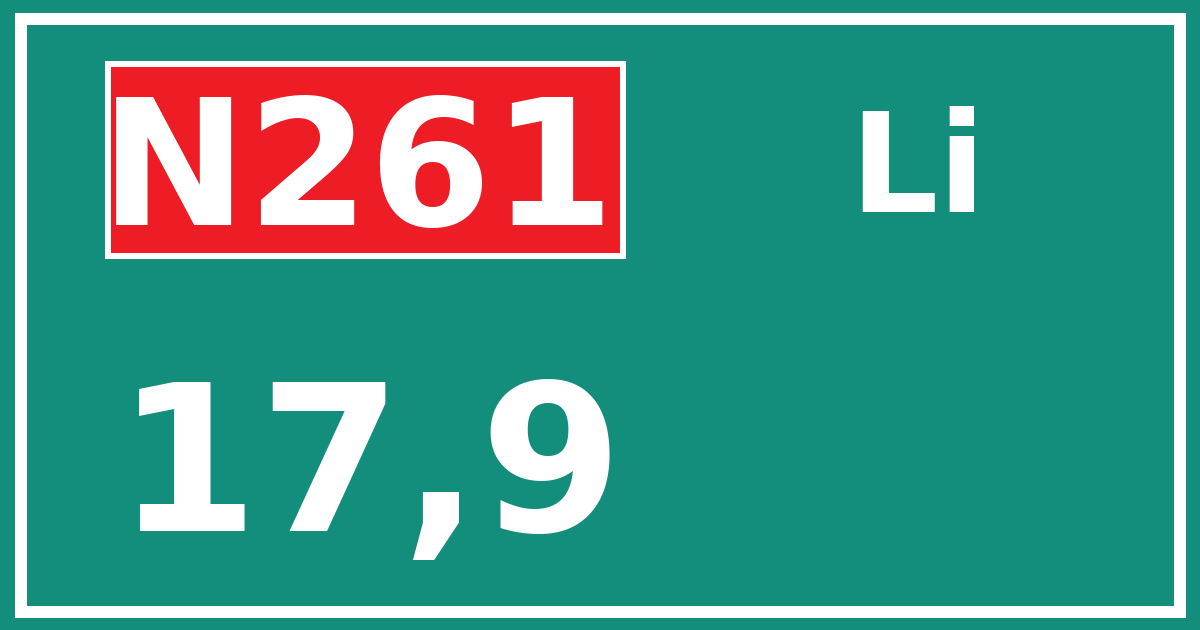 Hectometerbord N261 17,9 zijde Li