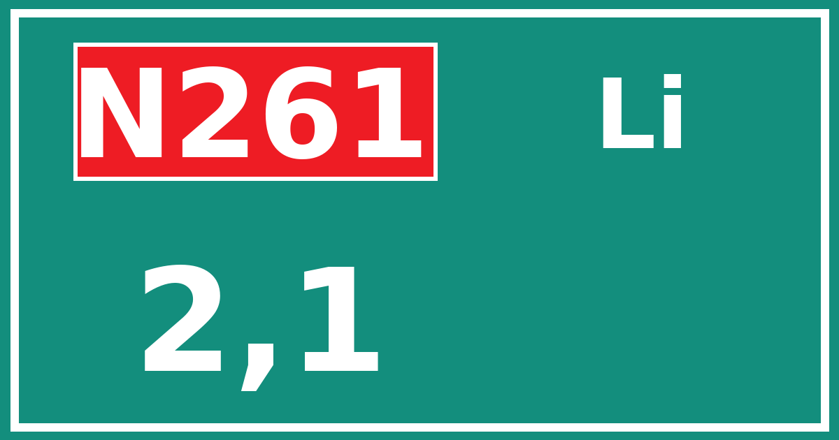 Hectometerbord N261 2,1 zijde Li