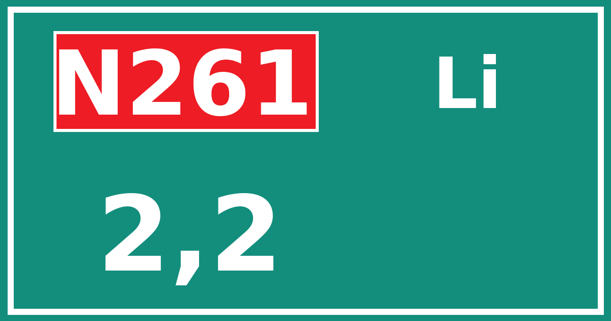 Hectometerbord N261 2,2 zijde Li