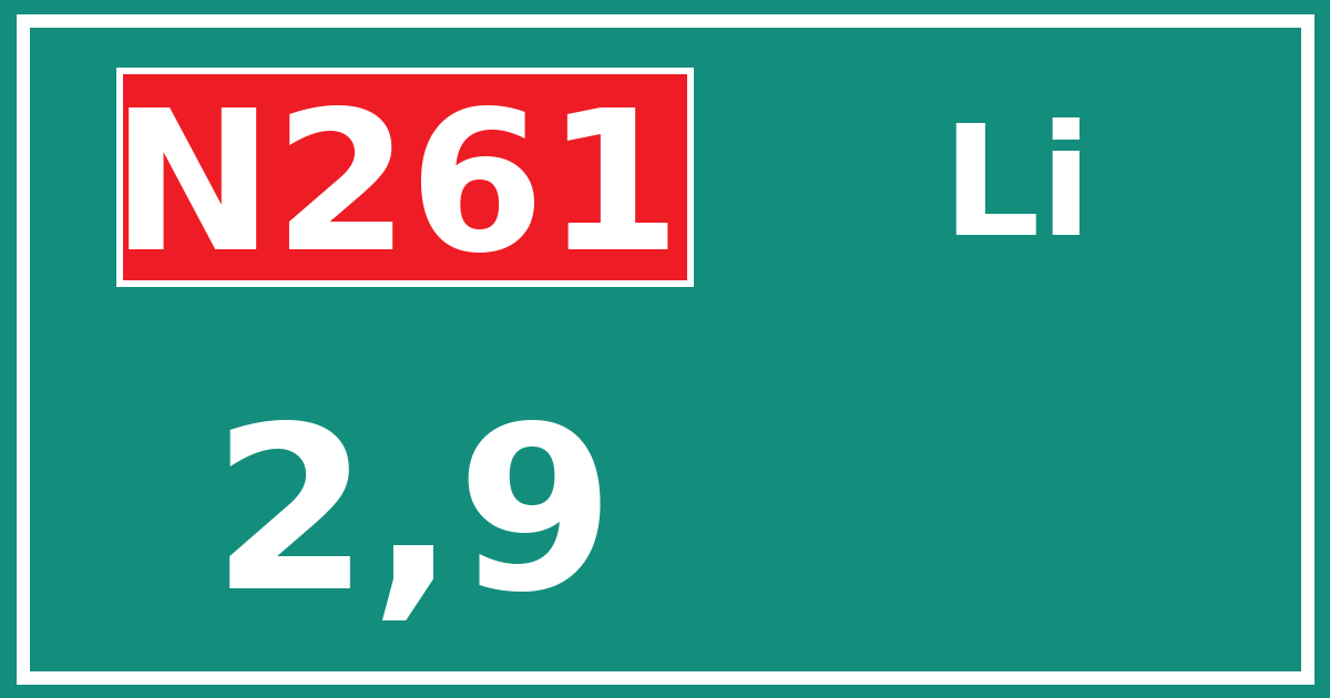 Hectometerbord N261 2,9 zijde Li