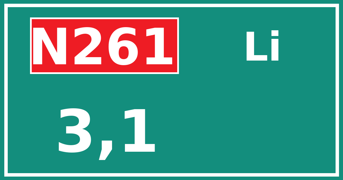 Hectometerbord N261 3,1 zijde Li