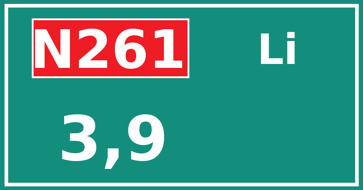 Hectometerbord N261 3,9 zijde Li