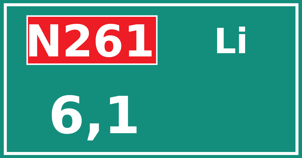 Hectometerbord N261 6,1 zijde Li