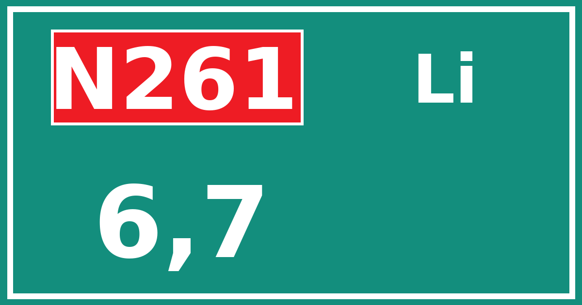 Hectometerbord N261 6,7 zijde Li