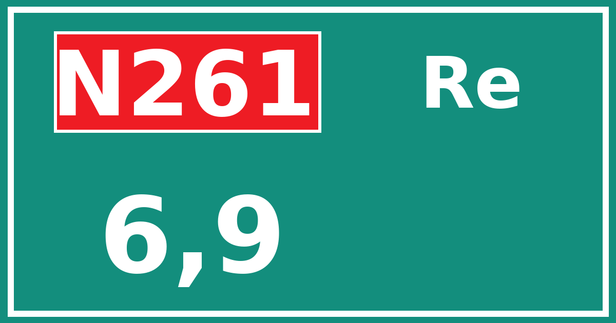 Hectometerbord N261 6,9 zijde Re
