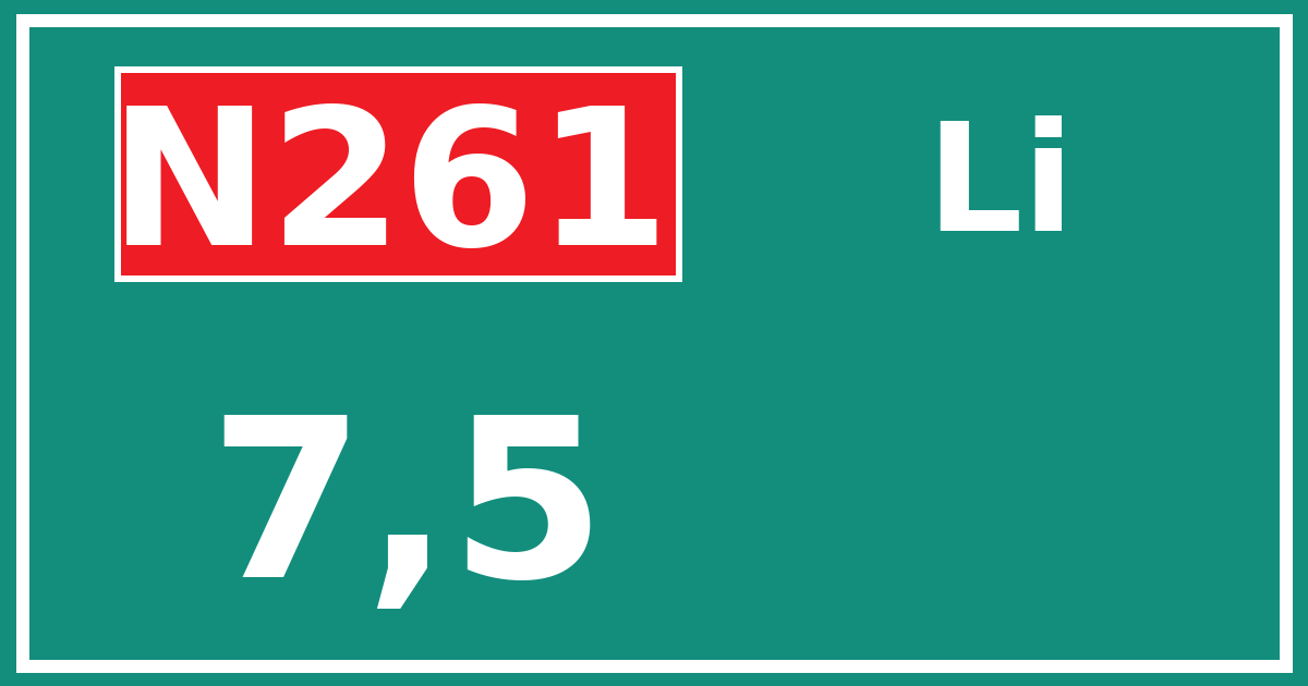 Hectometerbord N261 7,5 zijde Li