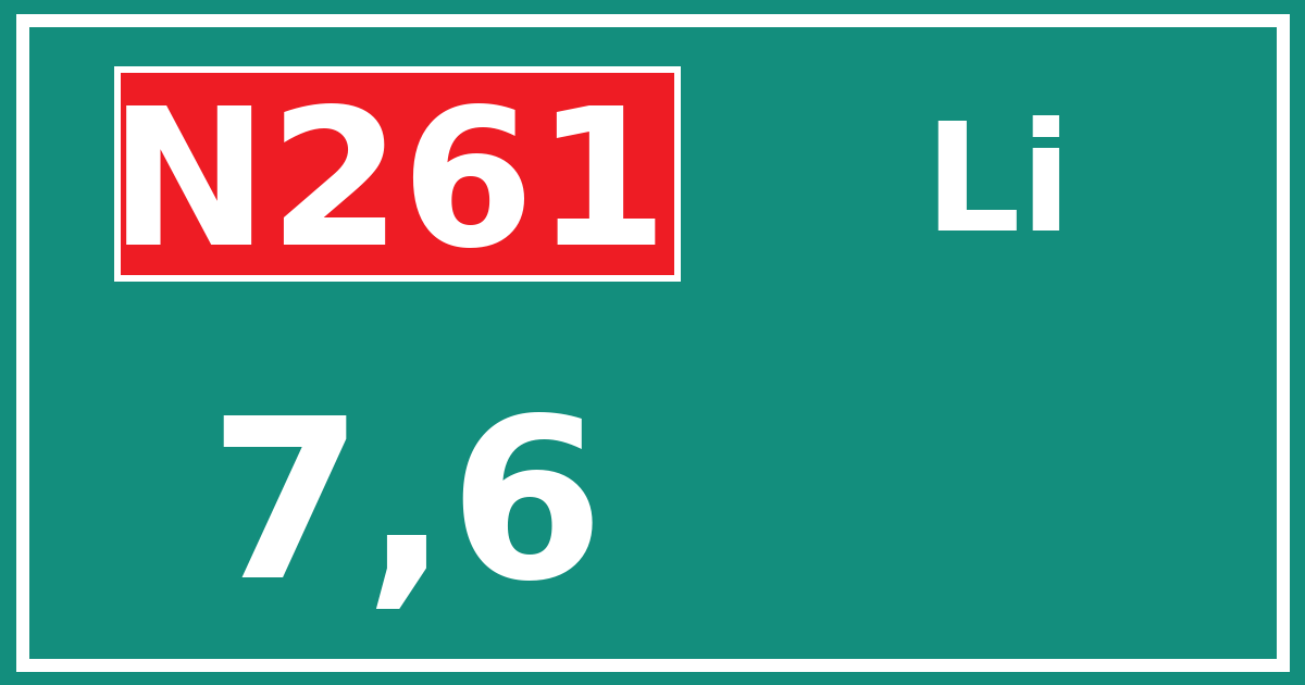 Hectometerbord N261 7,6 zijde Li
