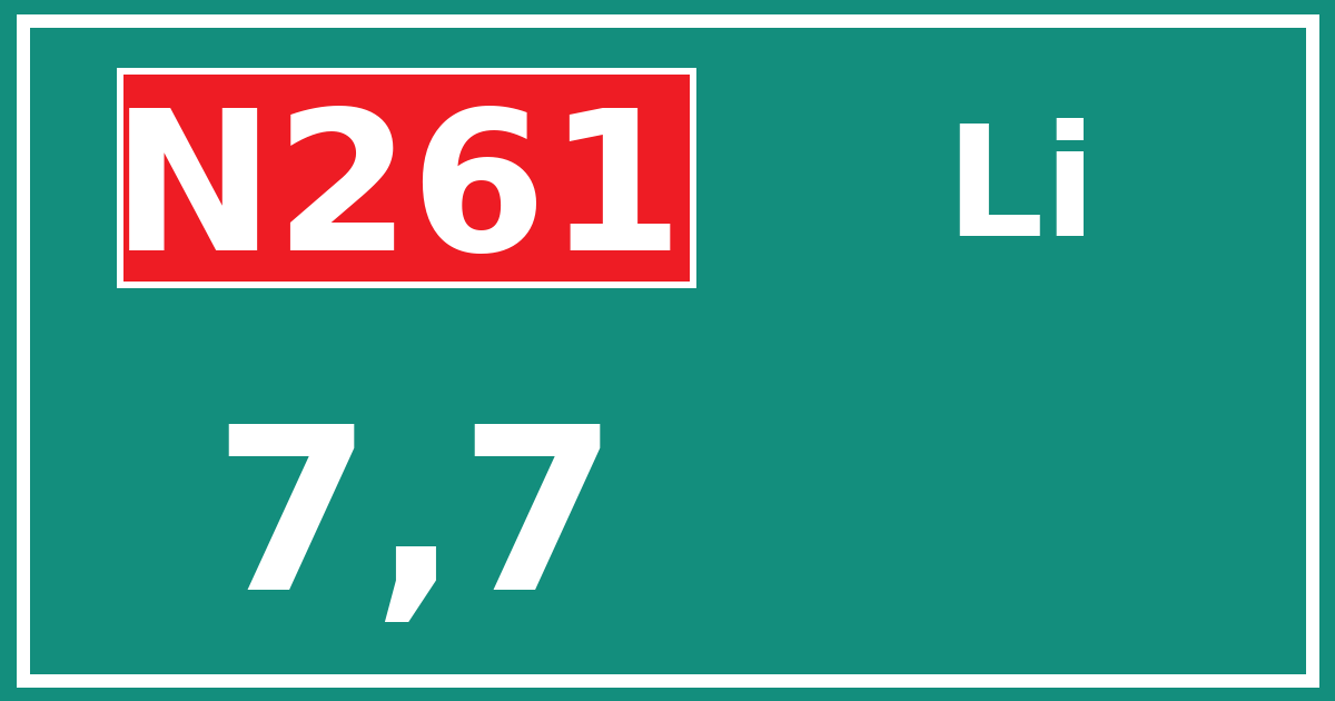 Hectometerbord N261 7,7 zijde Li