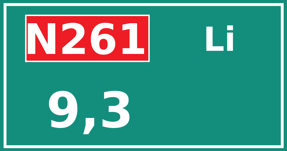 Hectometerbord N261 9,3 zijde Li