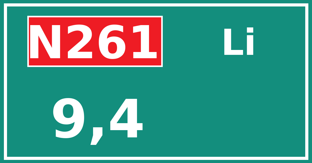 Hectometerbord N261 9,4 zijde Li