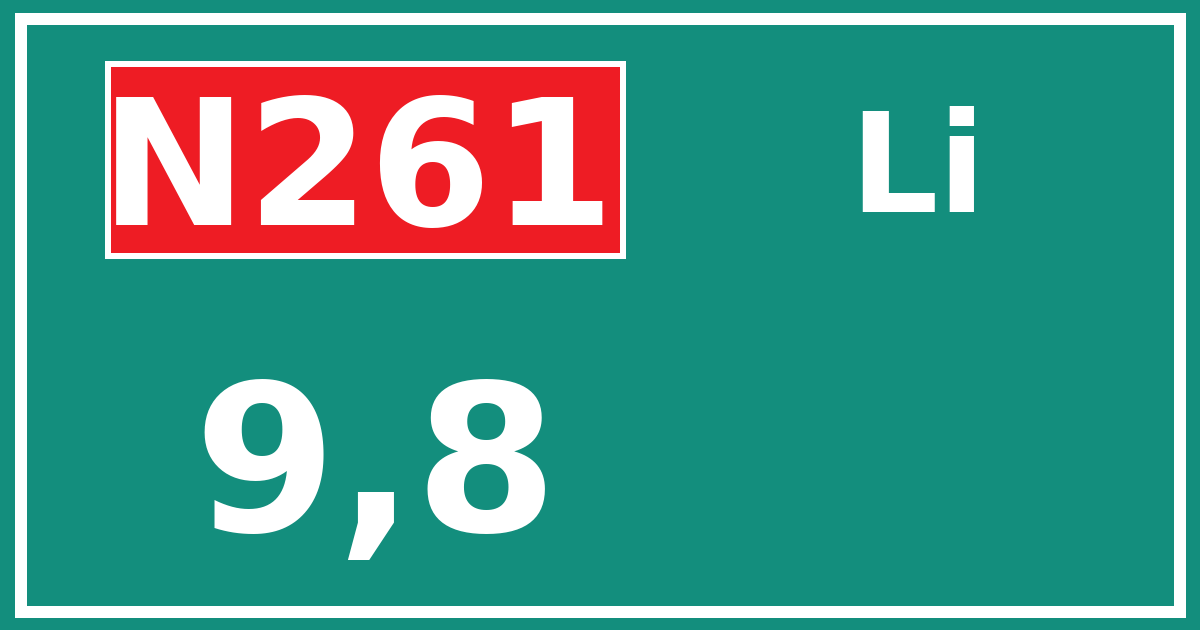 Hectometerbord N261 9,8 zijde Li