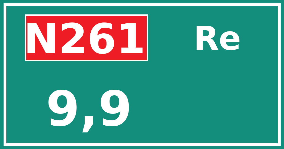 Hectometerbord N261 9,9 zijde Re