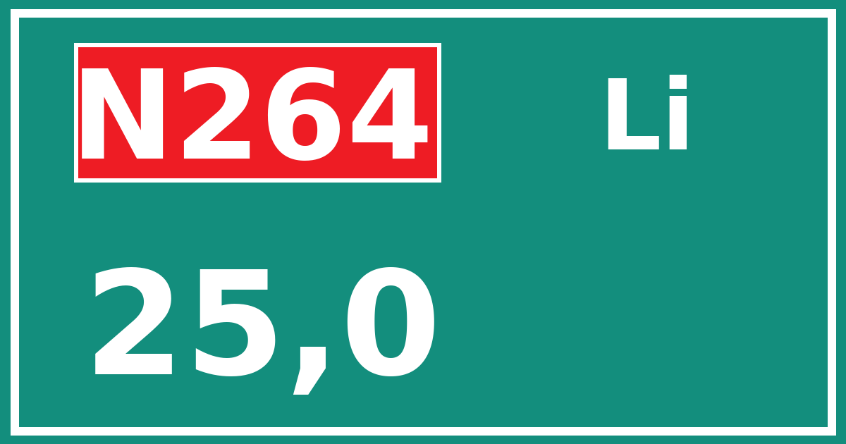 Hectometerbord N264 25,0 zijde Li