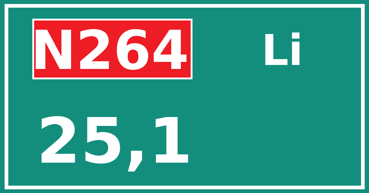 Hectometerbord N264 25,1 zijde Li