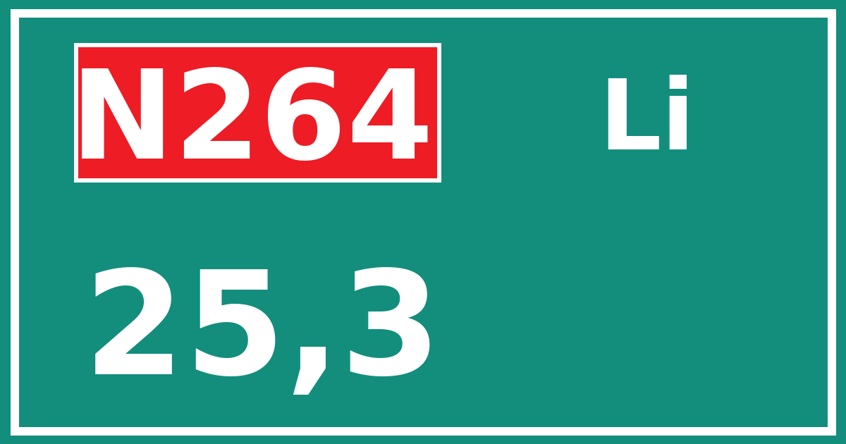 Hectometerbord N264 25,3 zijde Li