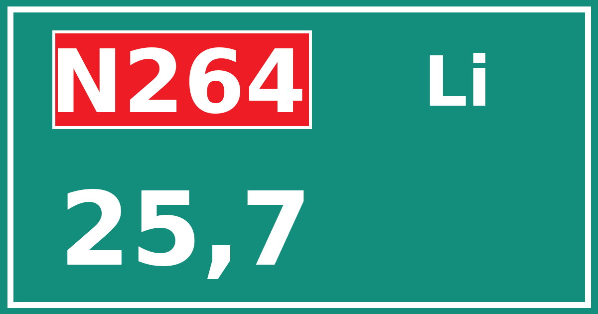 Hectometerbord N264 25,7 zijde Li