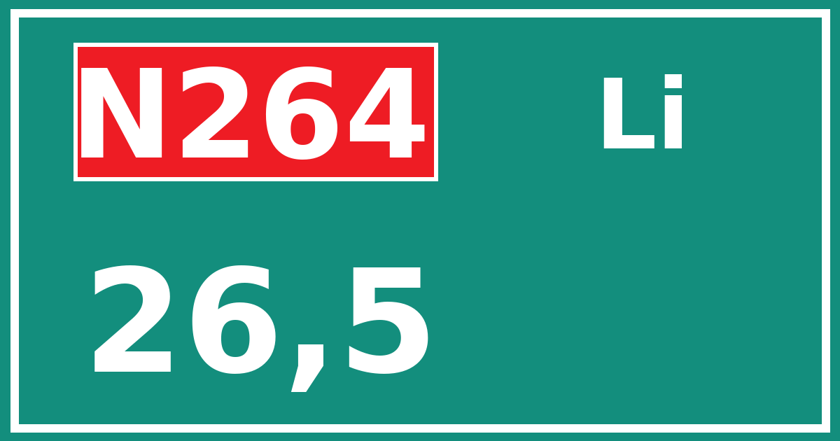 Hectometerbord N264 26,5 zijde Li