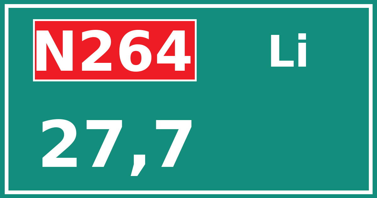 Hectometerbord N264 27,7 zijde Li