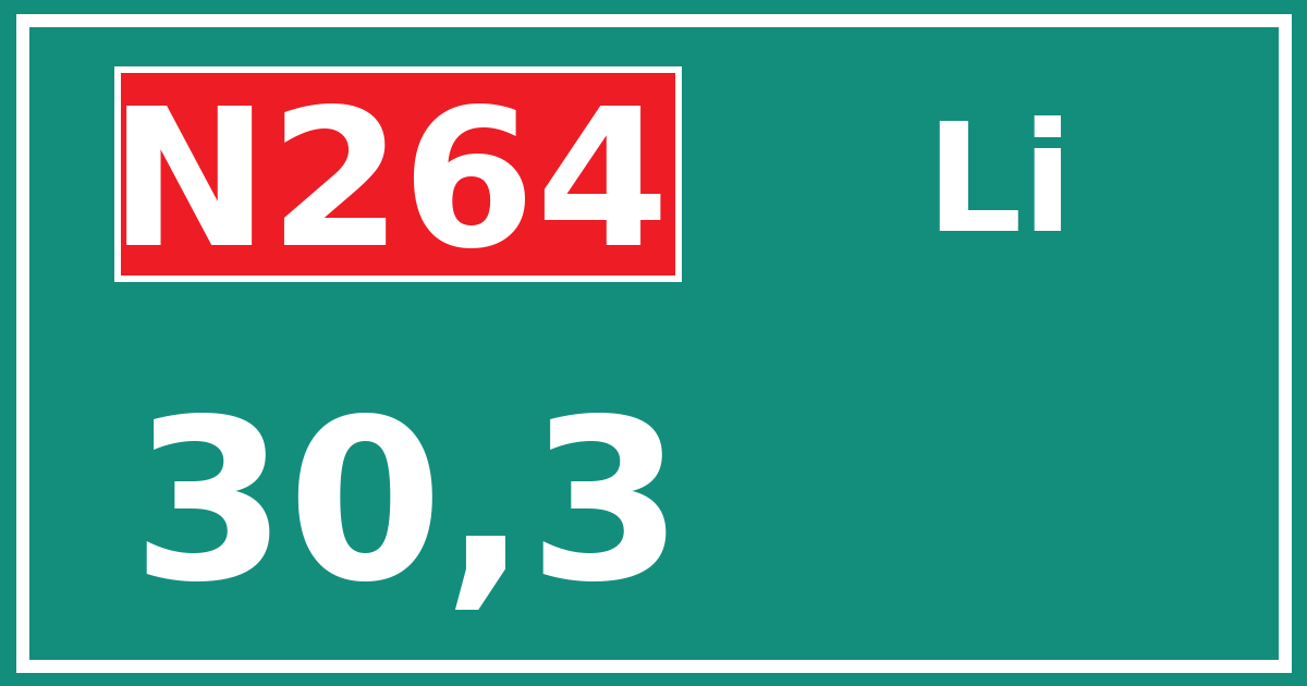 Hectometerbord N264 30,3 zijde Li