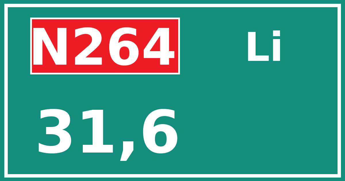 Hectometerbord N264 31,6 zijde Li