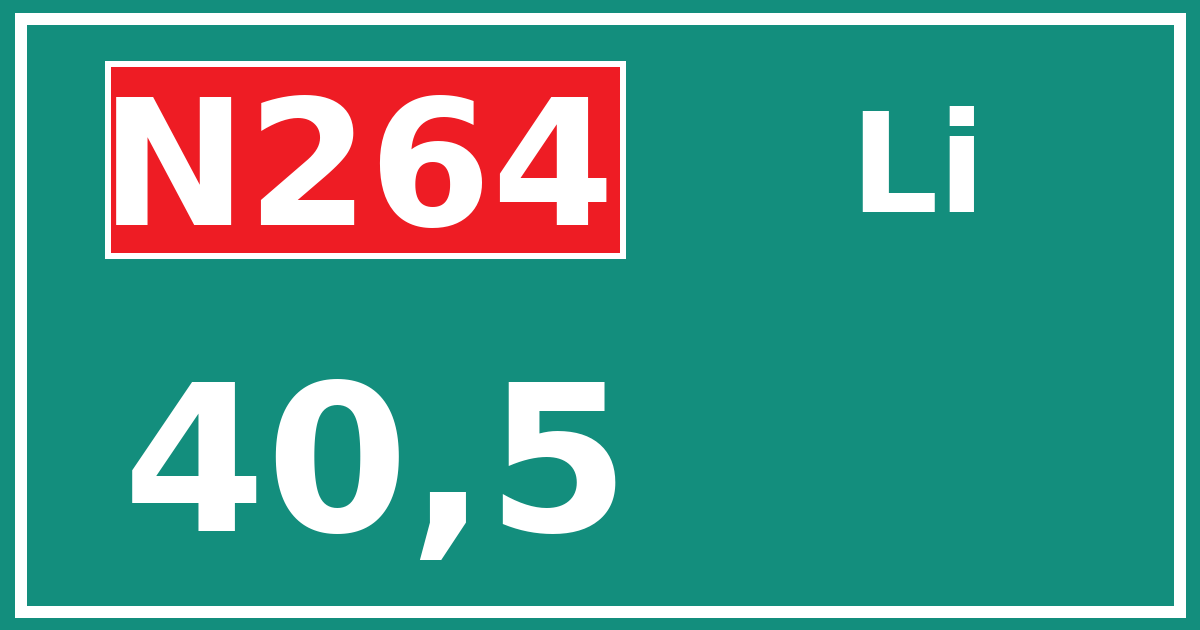 Hectometerbord N264 40,5 zijde Li