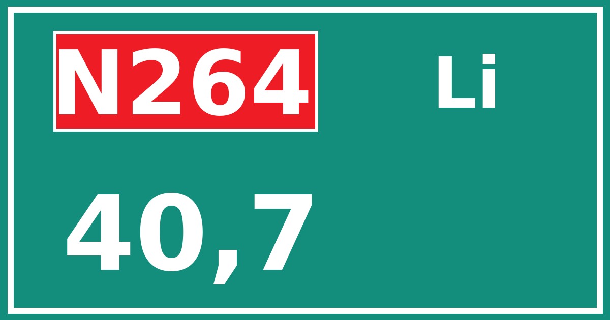 Hectometerbord N264 40,7 zijde Li