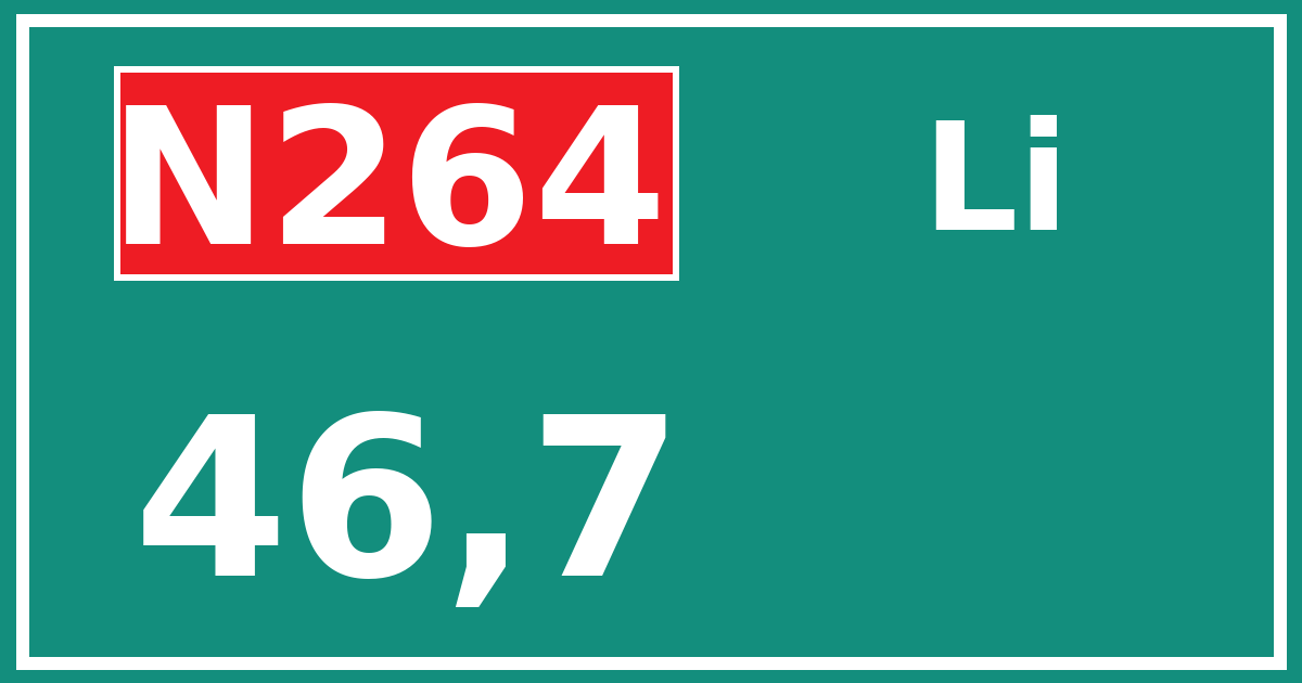 Hectometerbord N264 46,7 zijde Li