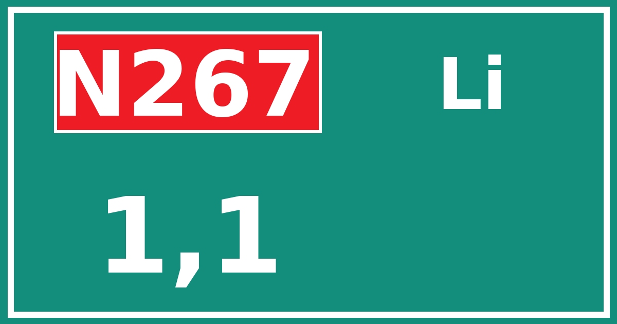 Hectometerbord N267 1,1 zijde Li