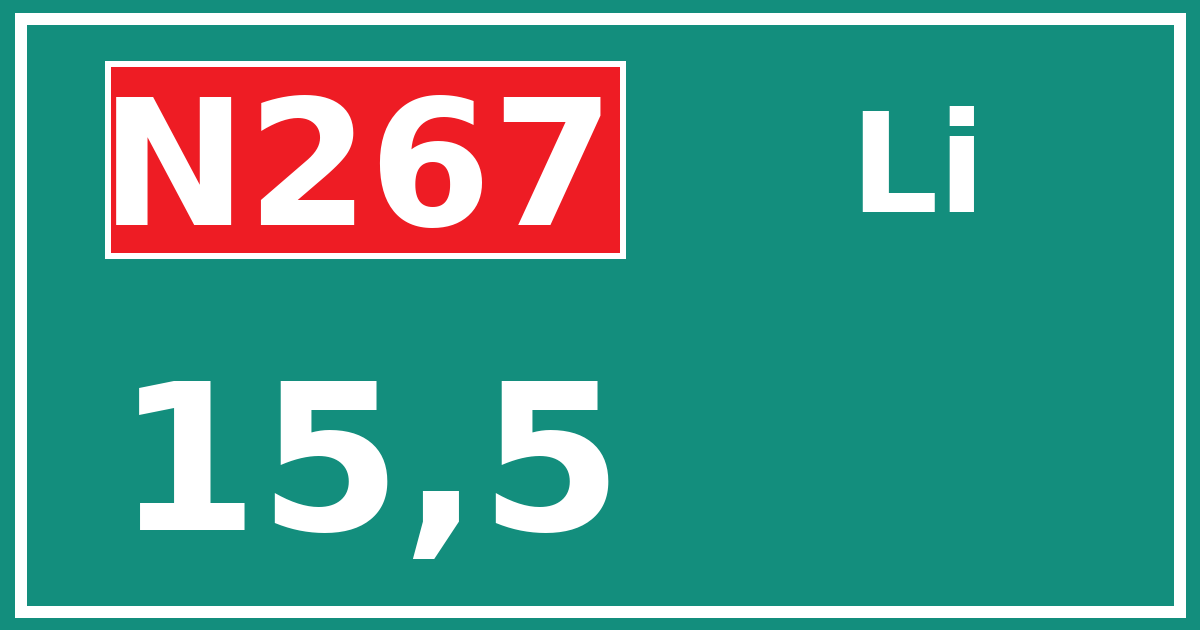 Hectometerbord N267 15,5 zijde Li