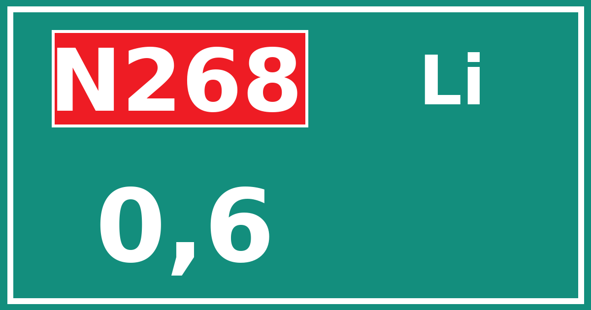 Hectometerbord N268 0,6 zijde Li