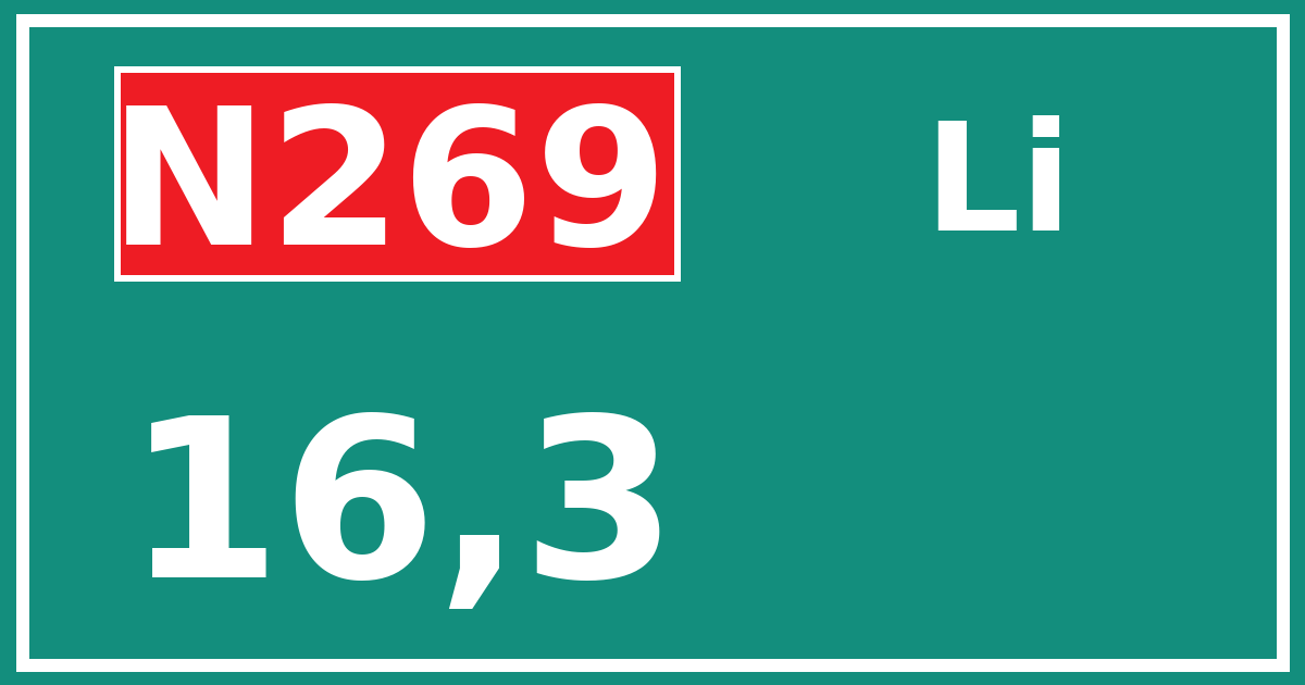 Hectometerbord N269 16,3 zijde Li